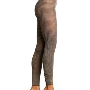 Lemon touch of silk brown pinstripe flecked ribbed leggings made in Italy NWT